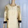 New ISAAC TAMARI Women Gold Brown Beaded Polyester Shiny Collarless Dress SZ 18