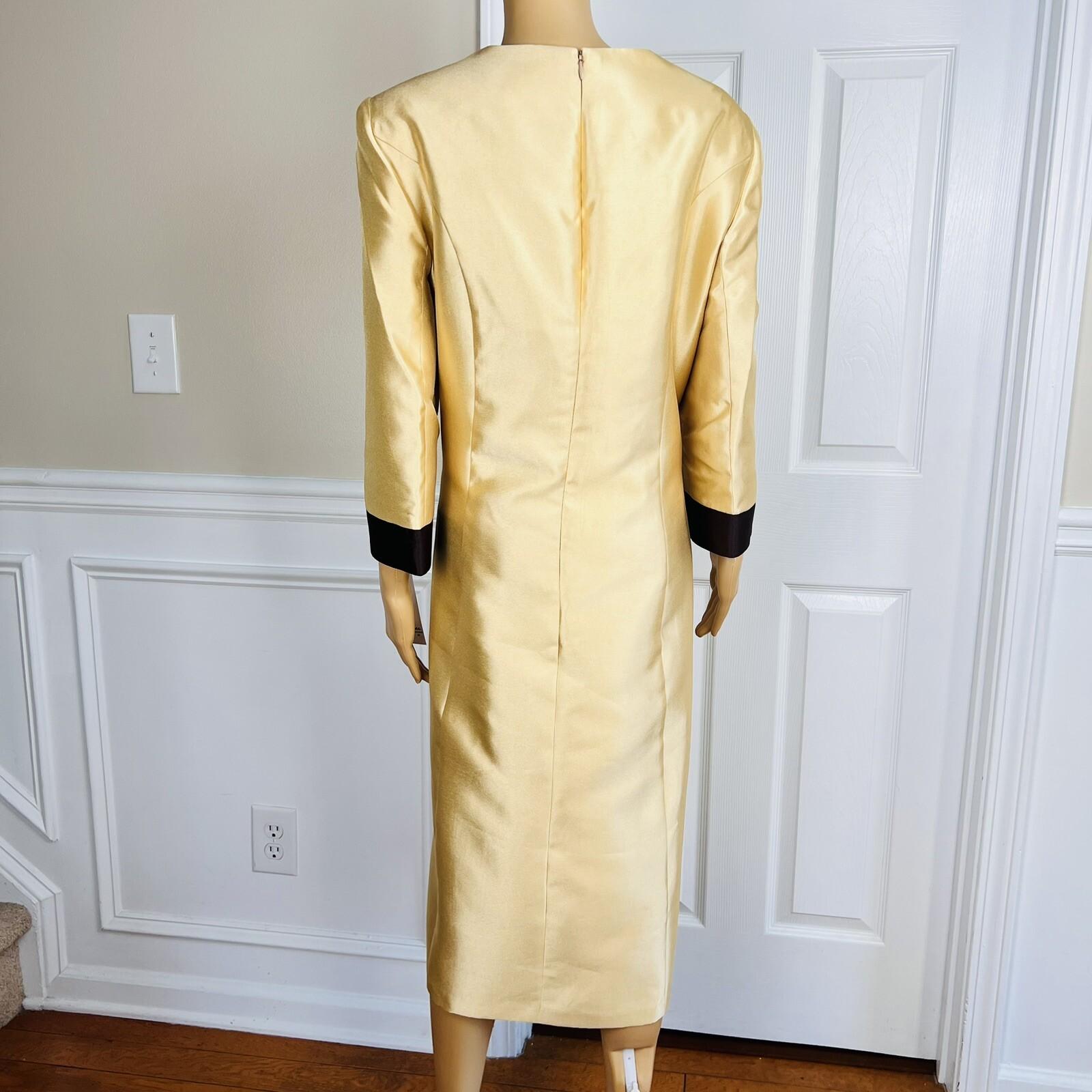 New ISAAC TAMARI Women Gold Brown Beaded Polyester Shiny Collarless Dress SZ 18