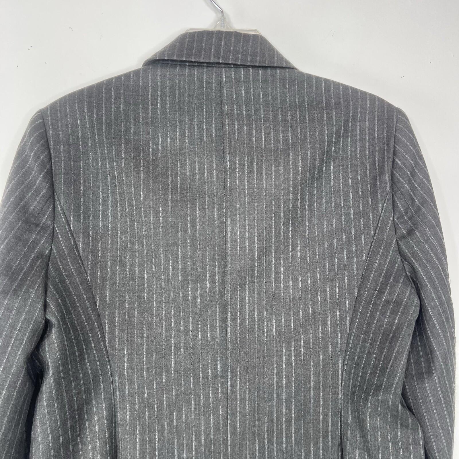 BCBGMaxazria Wool Blazer Size L gray Striped Career Quiet Luxury Peak Collar