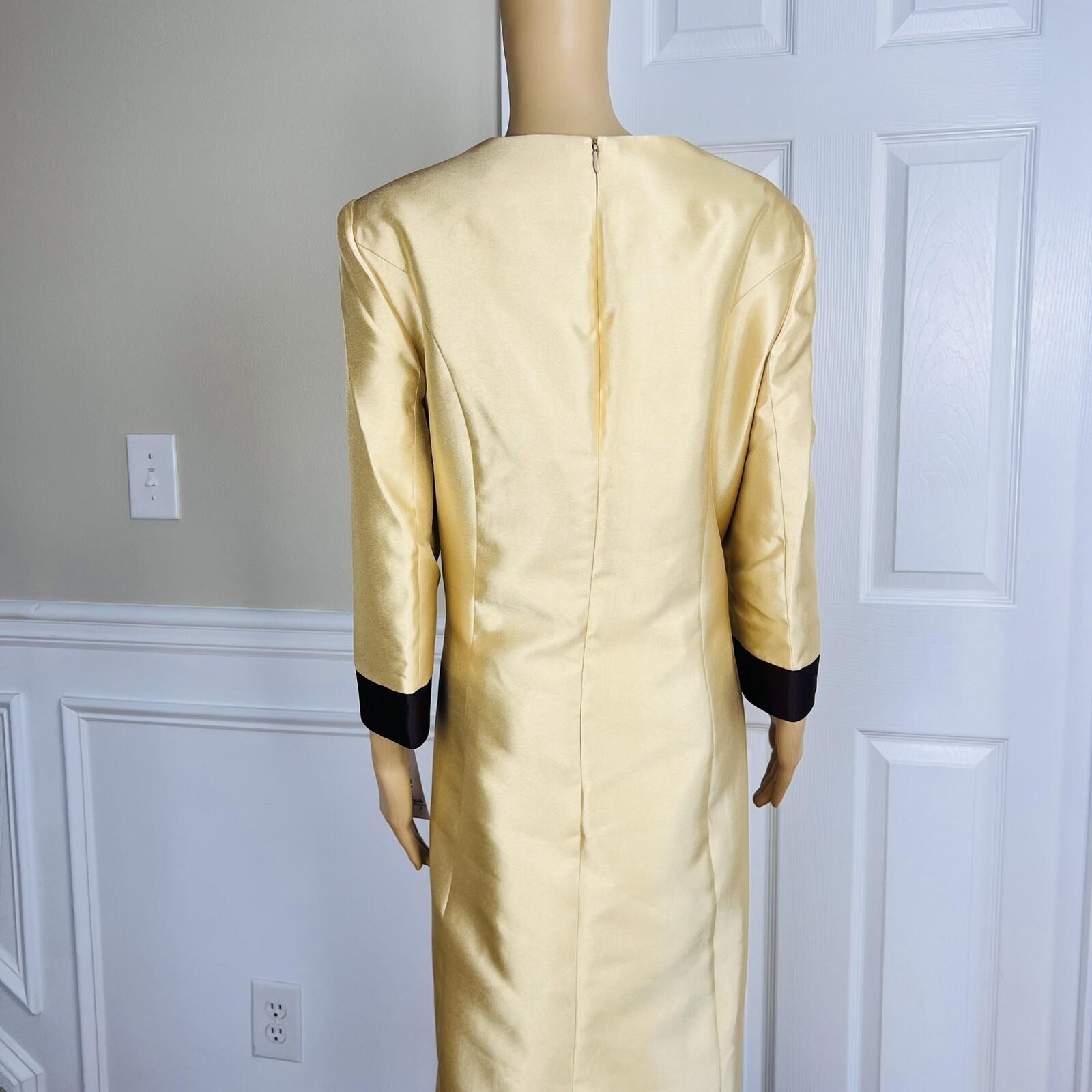 New ISAAC TAMARI Women Gold Brown Beaded Polyester Shiny Collarless Dress SZ 18