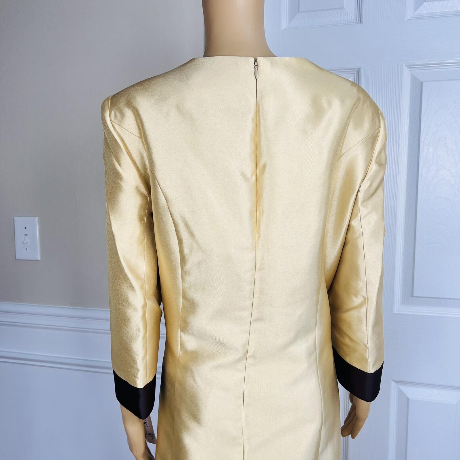 New ISAAC TAMARI Women Gold Brown Beaded Polyester Shiny Collarless Dress SZ 18