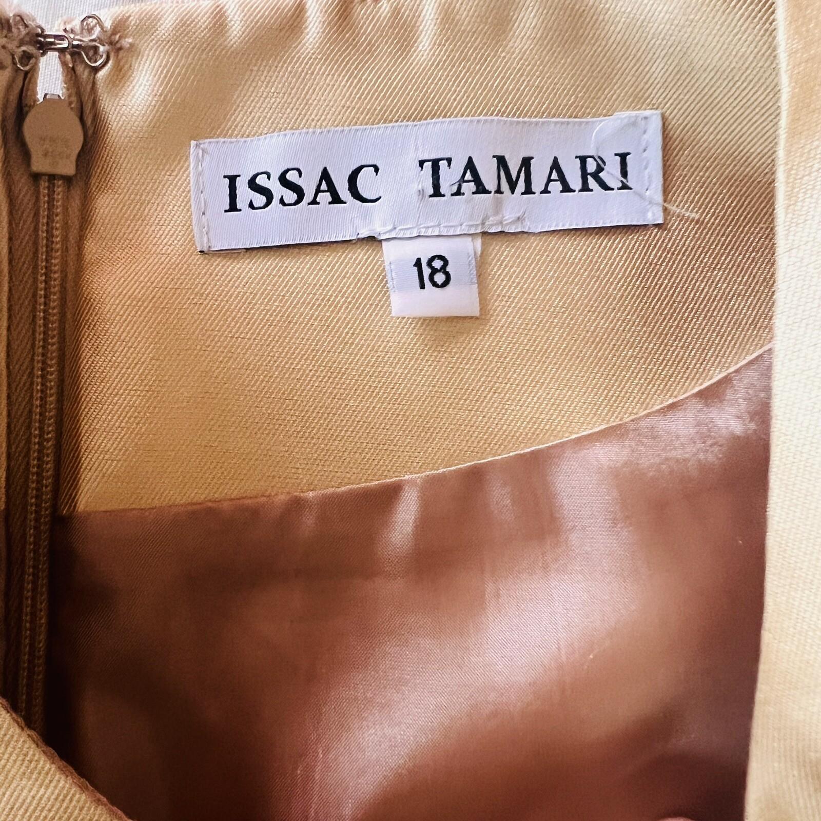 New ISAAC TAMARI Women Gold Brown Beaded Polyester Shiny Collarless Dress SZ 18