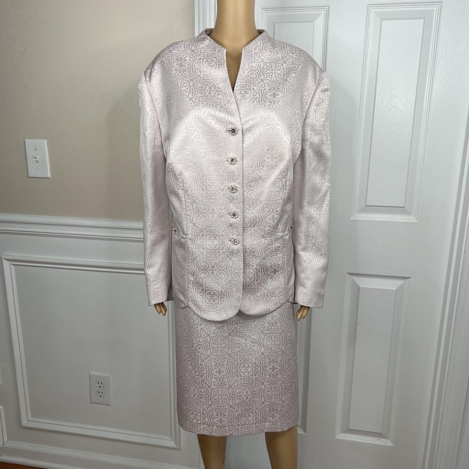 John Meyer Polyester Metallic Skirt Suit Size 24W Lilac Collarless 2PC Scallop