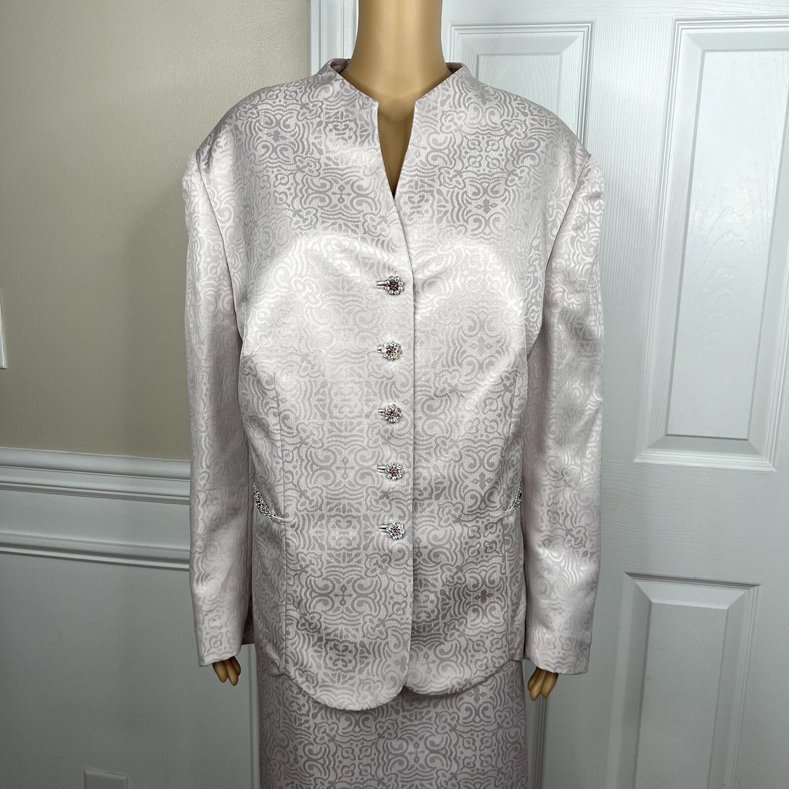 John Meyer Polyester Metallic Skirt Suit Size 24W Lilac Collarless 2PC Scallop