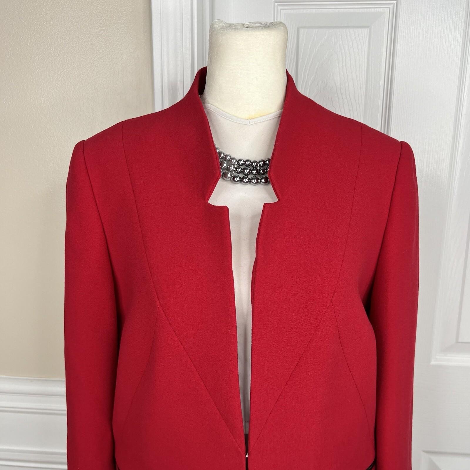 Tahari ASL Polyester Blazer Size 8 Red Lined Stand Up Collar Lined Pockets