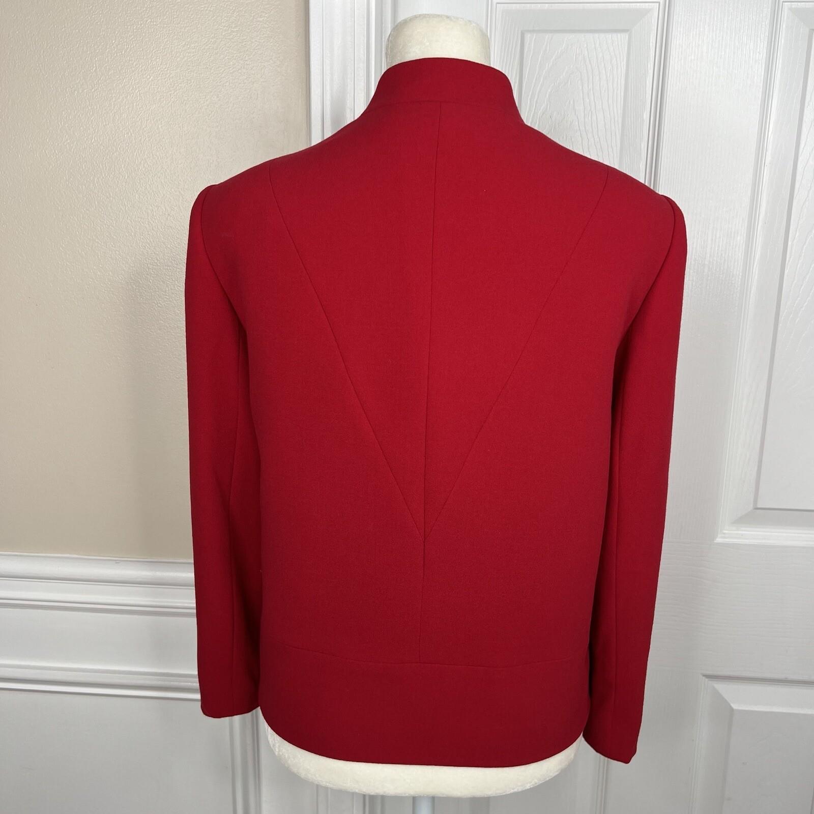 Tahari ASL Polyester Blazer Size 8 Red Lined Stand Up Collar Lined Pockets