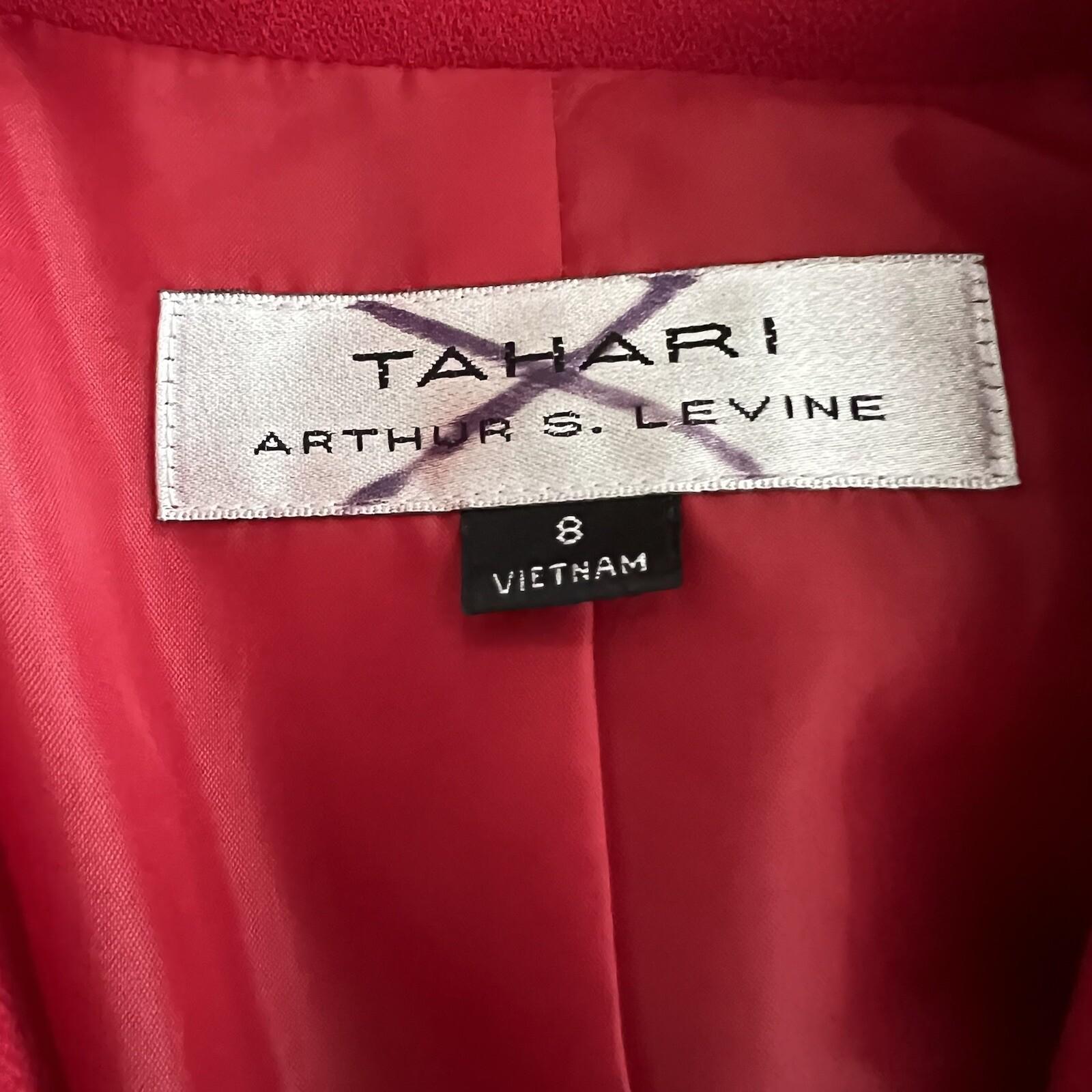 Tahari ASL Polyester Blazer Size 8 Red Lined Stand Up Collar Lined Pockets