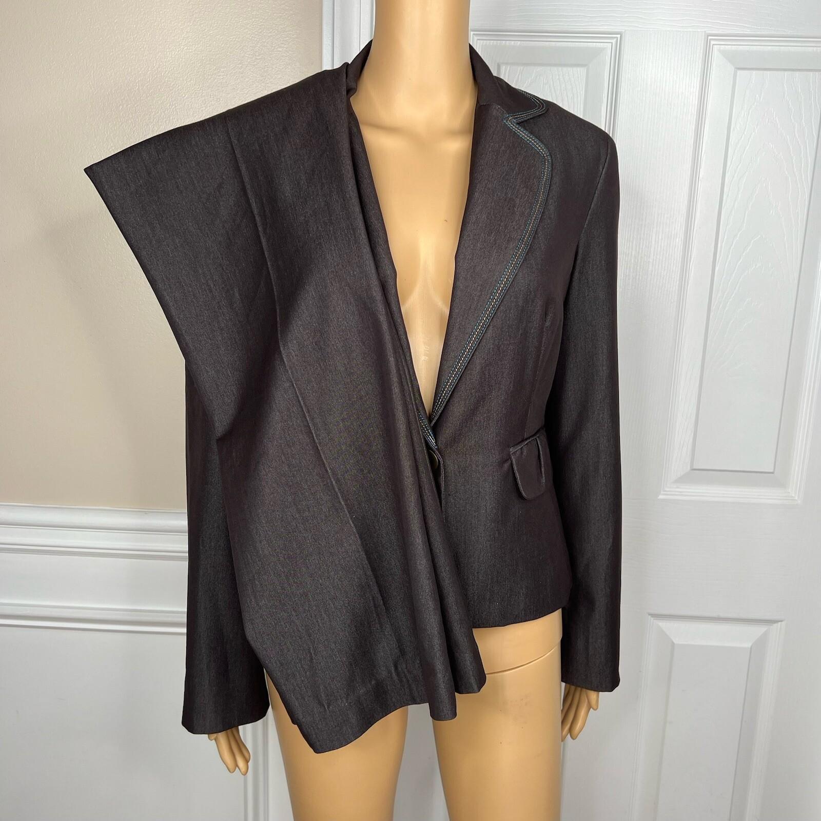 Sharagano Polyester Rayon Stretch Pant Suit 8 Brown Chambray Notch Collar 2PC