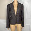 Sharagano Polyester Rayon Stretch Pant Suit 8 Brown Chambray Notch Collar 2PC