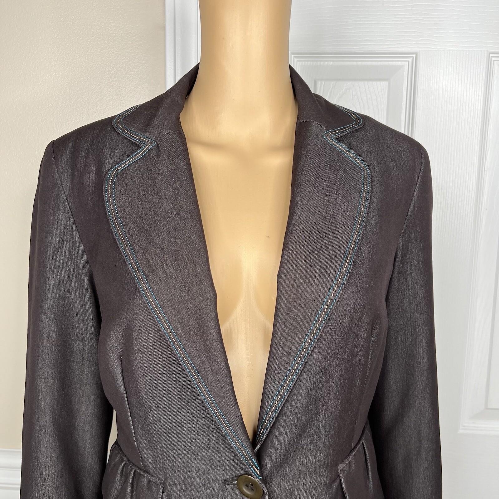 Sharagano Polyester Rayon Stretch Pant Suit 8 Brown Chambray Notch Collar 2PC