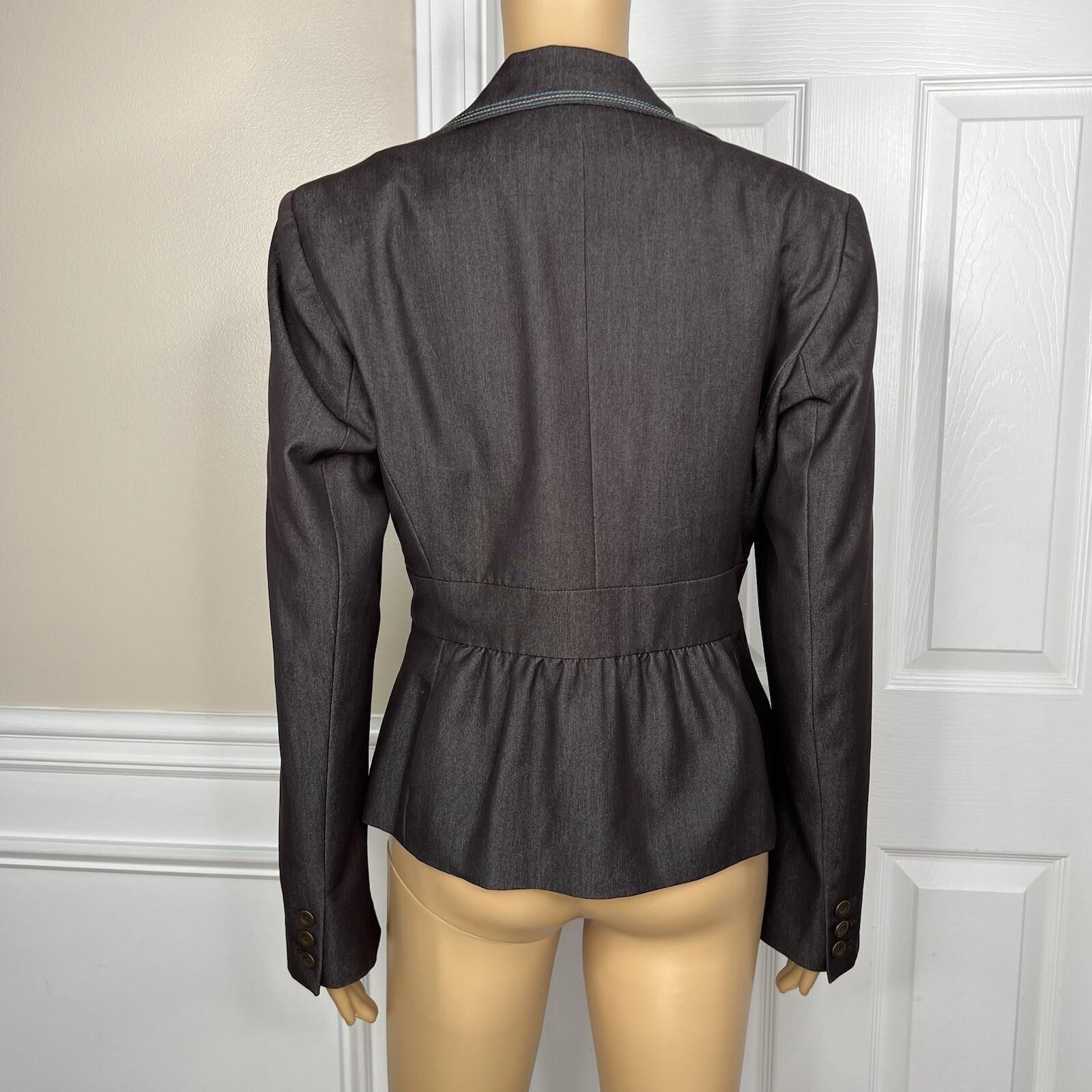 Sharagano Polyester Rayon Stretch Pant Suit 8 Brown Chambray Notch Collar 2PC