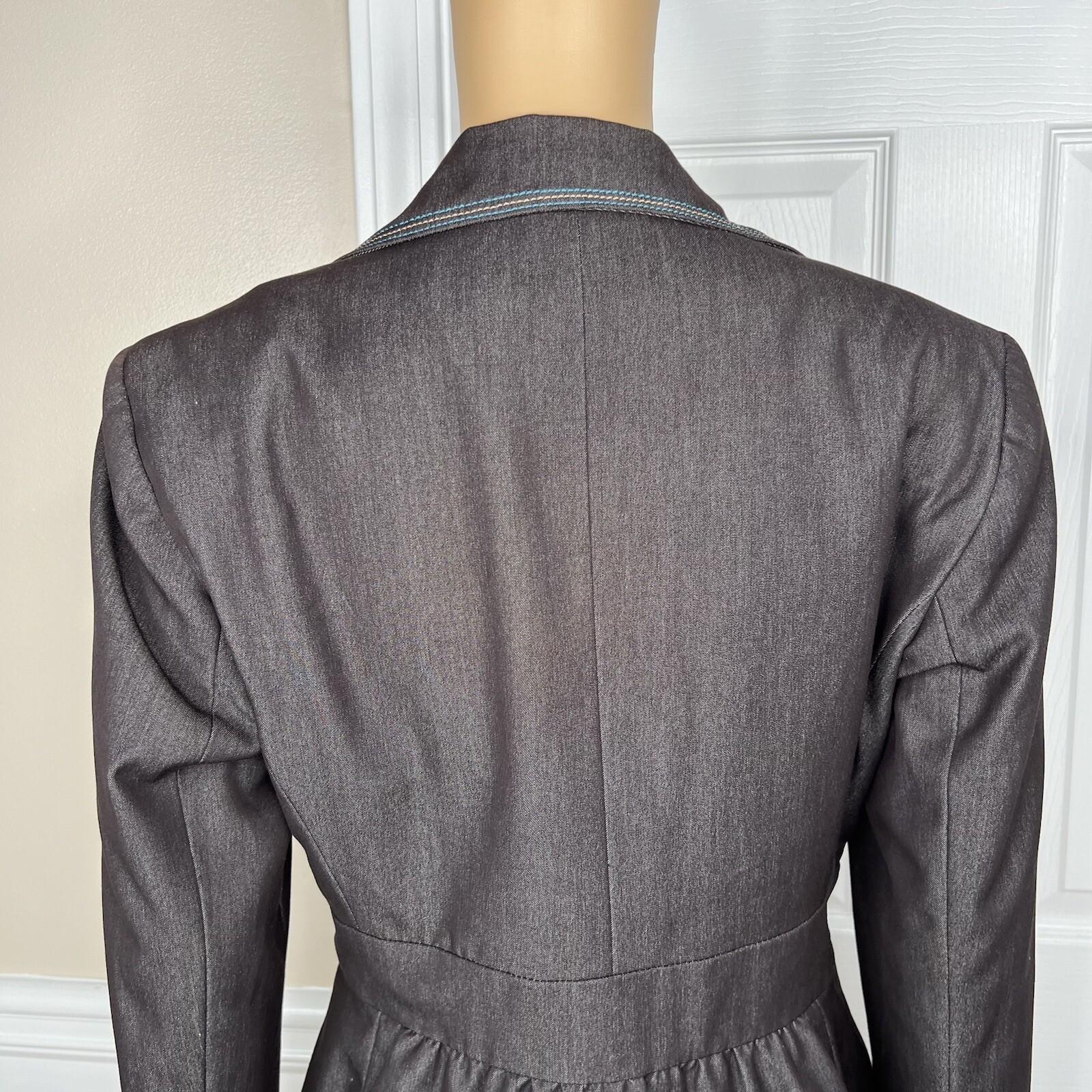 Sharagano Polyester Rayon Stretch Pant Suit 8 Brown Chambray Notch Collar 2PC