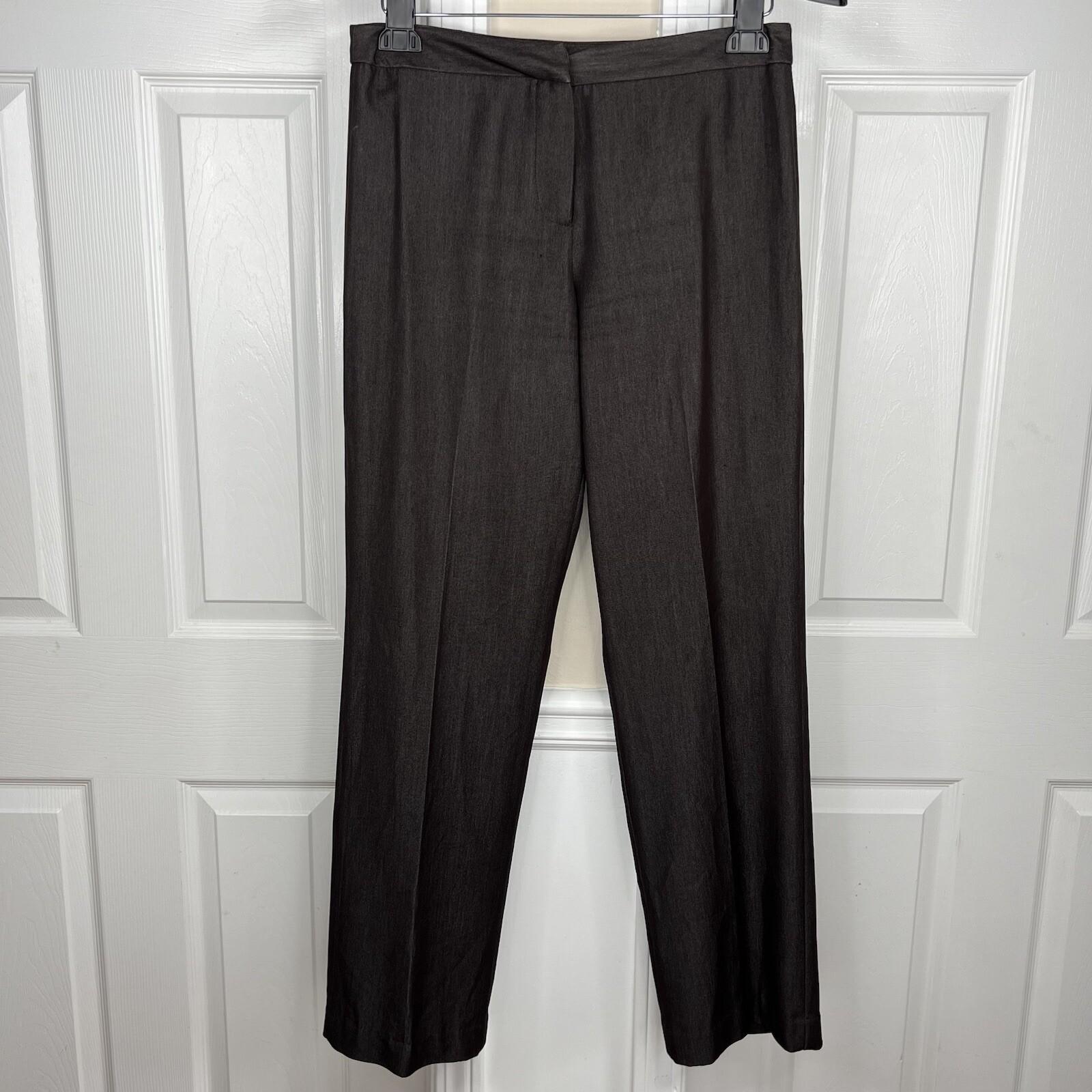 Sharagano Polyester Rayon Stretch Pant Suit 8 Brown Chambray Notch Collar 2PC