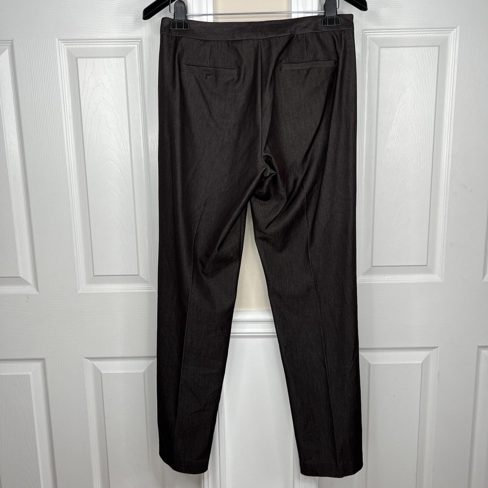 Sharagano Polyester Rayon Stretch Pant Suit 8 Brown Chambray Notch Collar 2PC