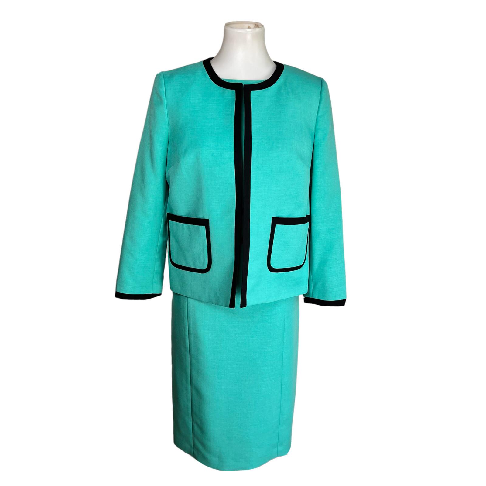 Evan Picone Black Label 2PC Aqua Green Polyester Dress (Size 6) Suit (Size 8)