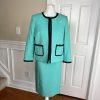 Evan Picone Black Label 2PC Aqua Green Polyester Dress (Size 6) Suit (Size 8)