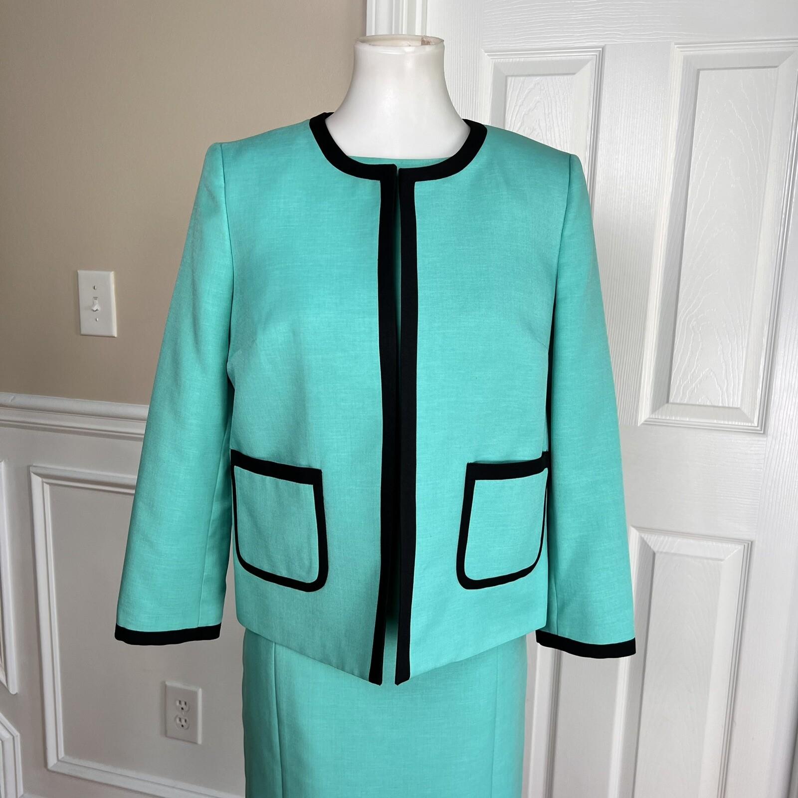 Evan Picone Black Label 2PC Aqua Green Polyester Dress (Size 6) Suit (Size 8)