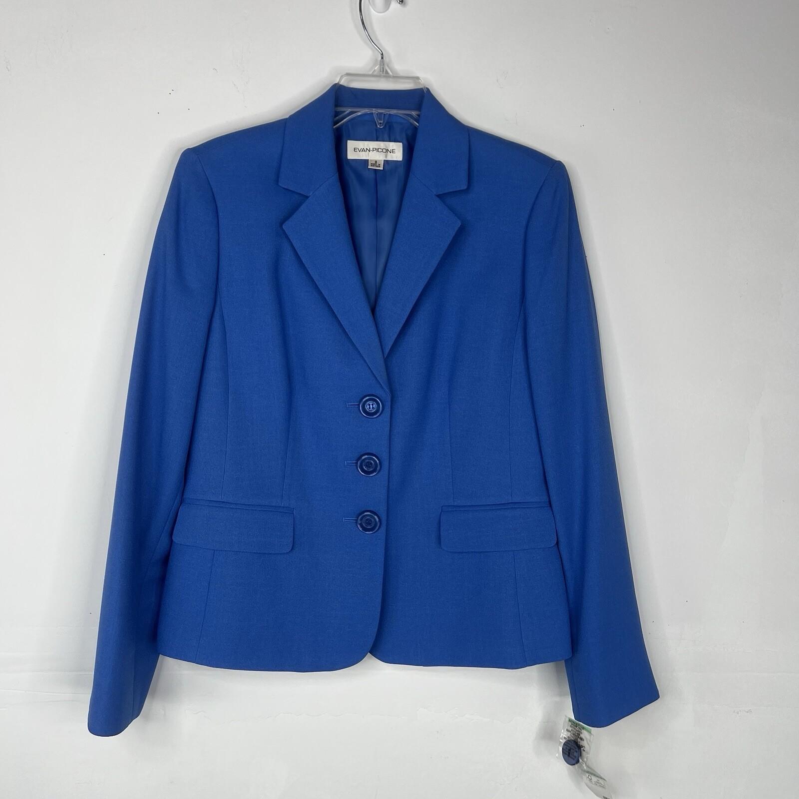 Evan Picone Polyester Skirt Suit Size 8 Blue Notch Collar Business Crepe 2PC New