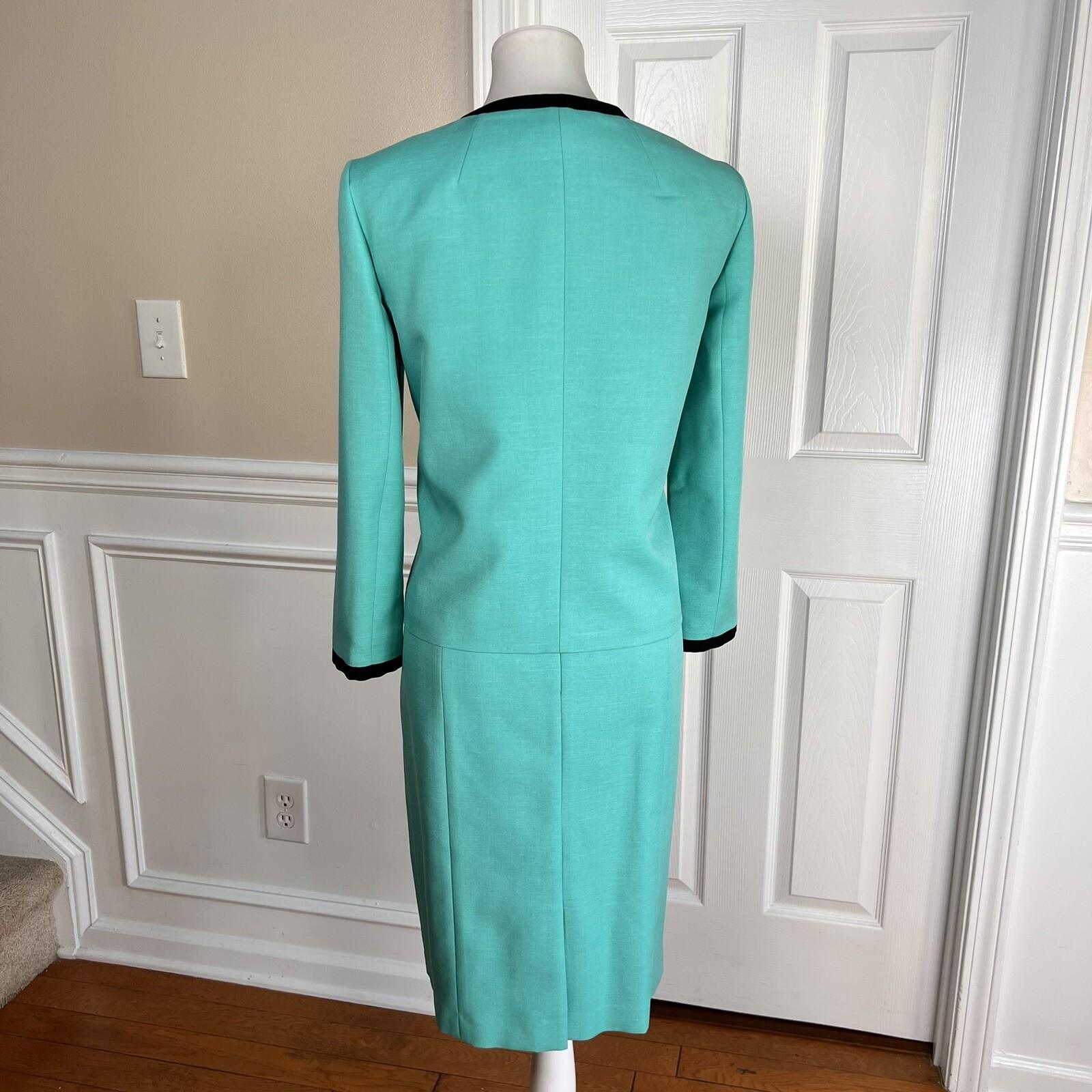 Evan Picone Black Label 2PC Aqua Green Polyester Dress (Size 6) Suit (Size 8)