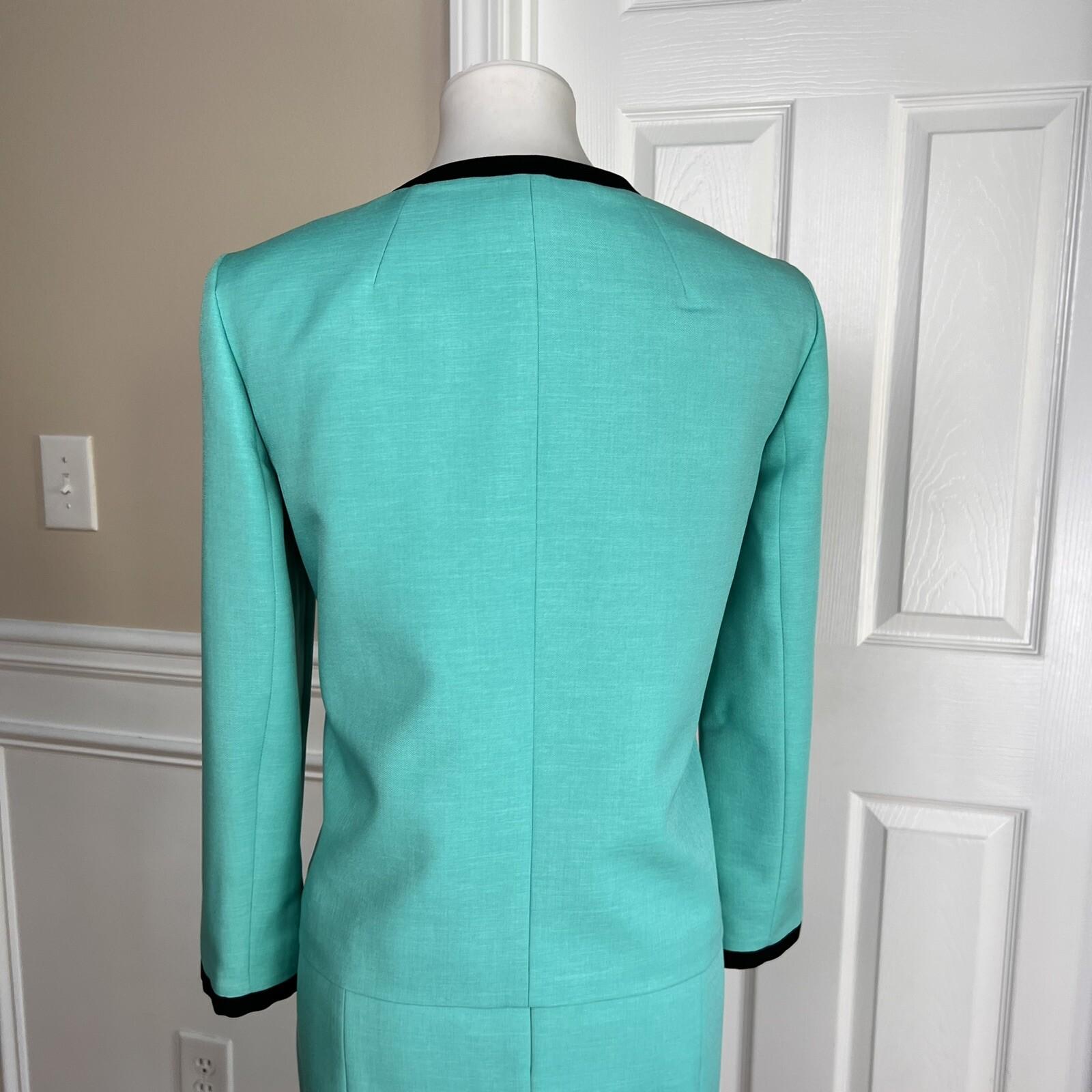 Evan Picone Black Label 2PC Aqua Green Polyester Dress (Size 6) Suit (Size 8)