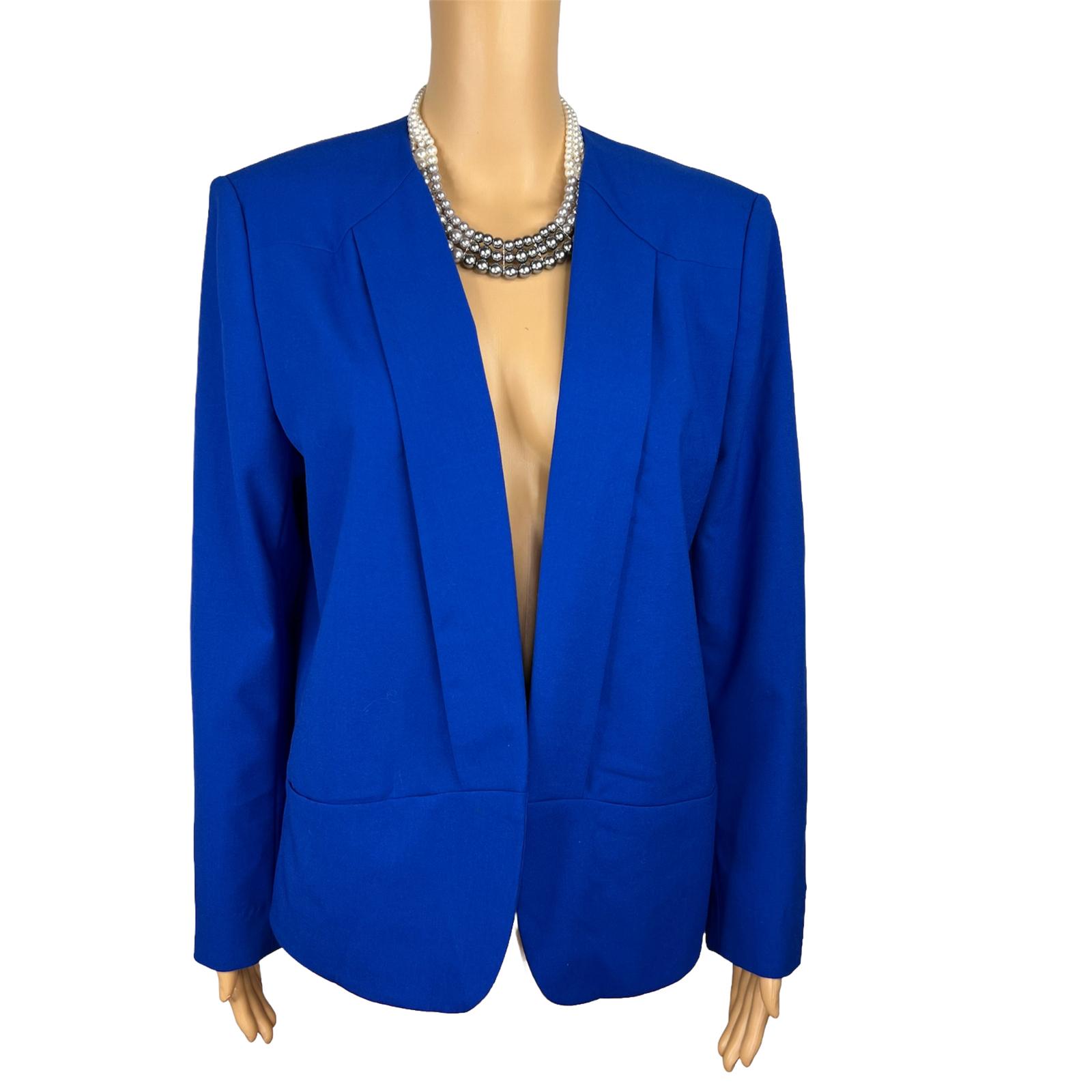 VINCE CAMUTO Blue Open Front Polyester Rayon Stretch Lined Blazer Size 14
