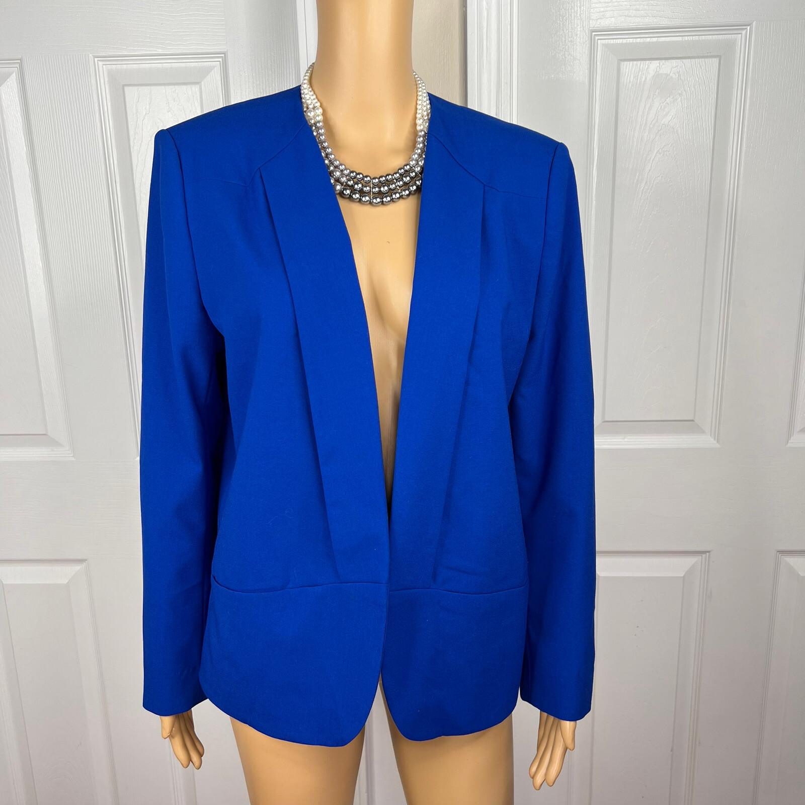 VINCE CAMUTO Blue Open Front Polyester Rayon Stretch Lined Blazer Size 14