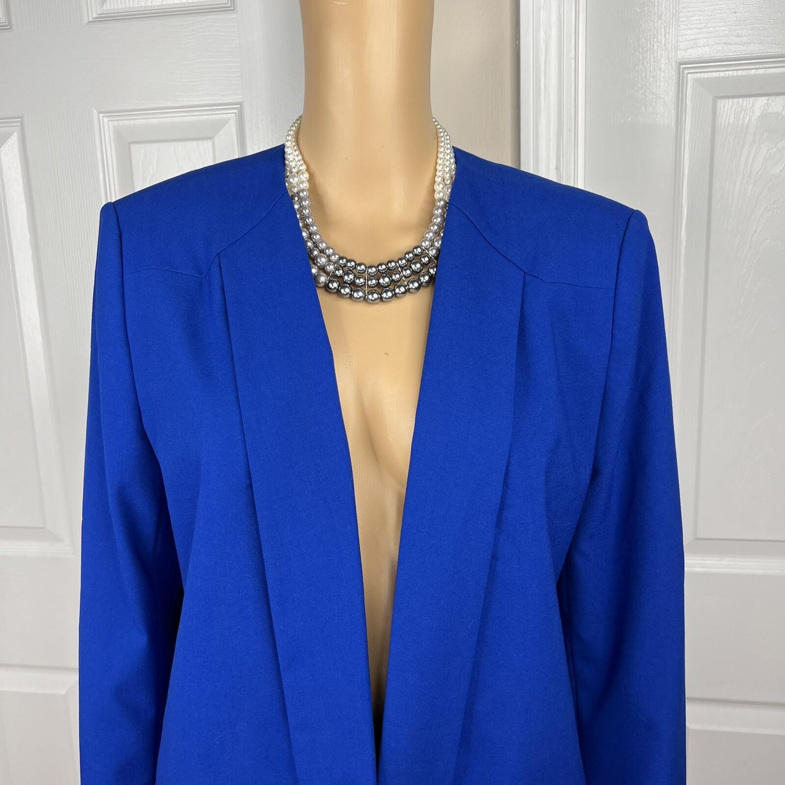 VINCE CAMUTO Blue Open Front Polyester Rayon Stretch Lined Blazer Size 14