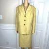 KASPER Polyester Rayon Skirt Suit Size 20W Stand Up Collar Yellow Lined 2PC