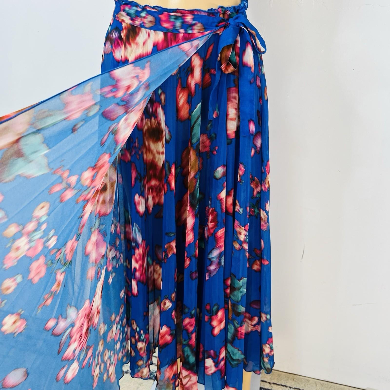 Seventy Venezia Polyester Pleated Wrap Size 44IT / M Blue Pink Made In Italy New