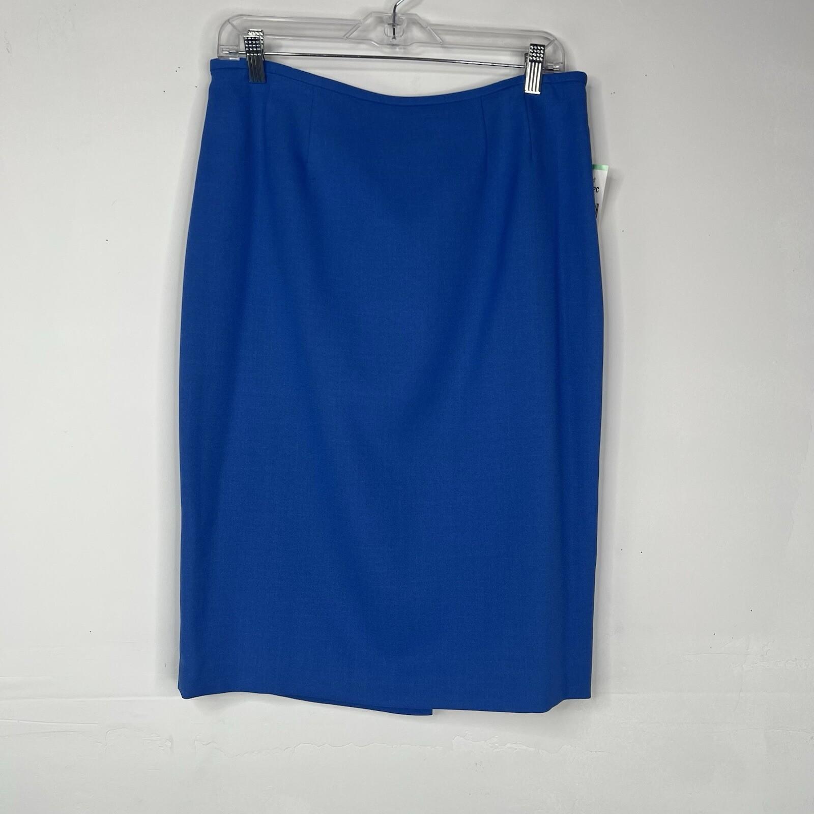 Evan Picone Polyester Skirt Suit Size 8 Blue Notch Collar Business Crepe 2PC New