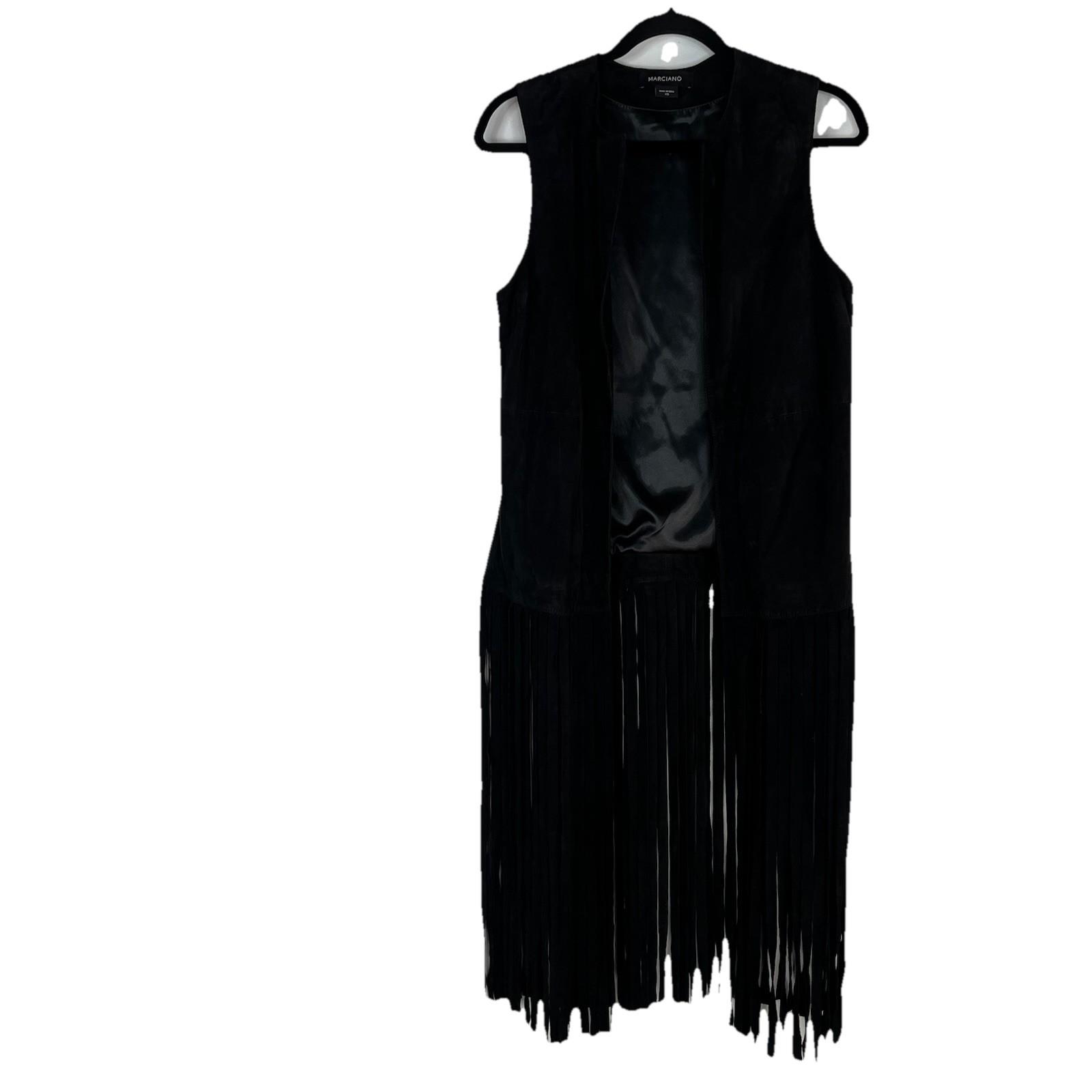 Marciano Leather Suede Fringe Vest Size XS Black Cowboy Style Cardigan Waistcoat