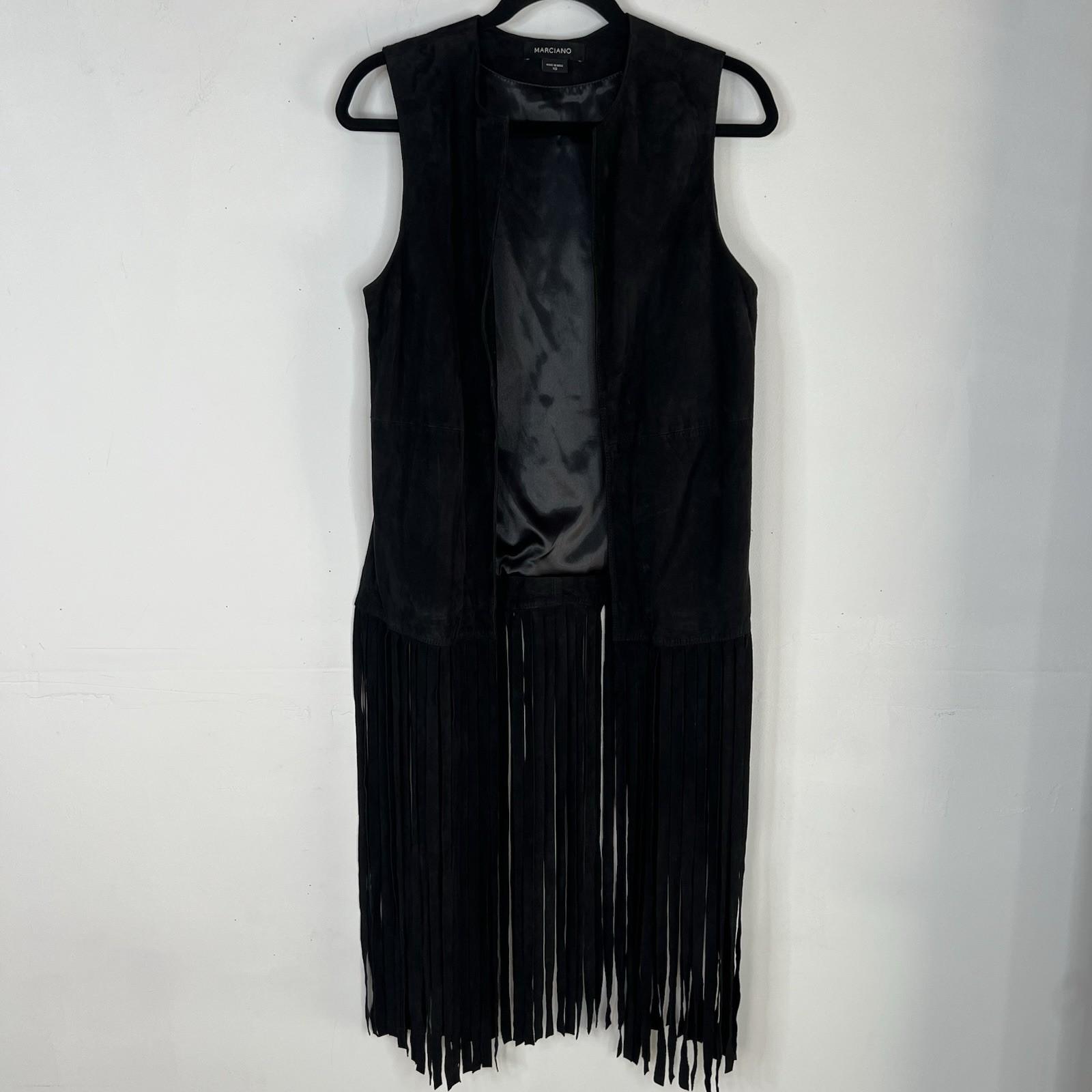 Marciano Leather Suede Fringe Vest Size XS Black Cowboy Style Cardigan Waistcoat