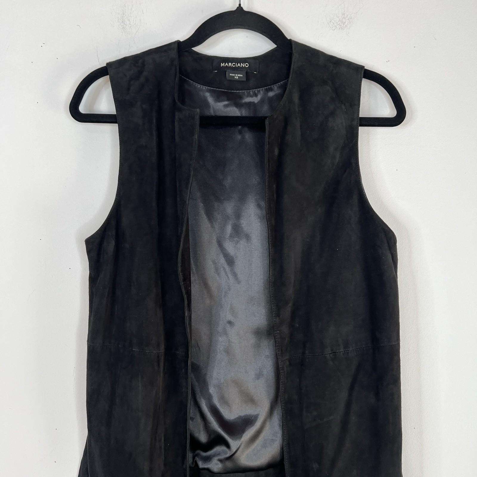 Marciano Leather Suede Fringe Vest Size XS Black Cowboy Style Cardigan Waistcoat