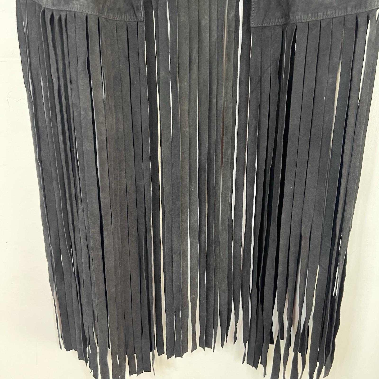 Marciano Leather Suede Fringe Vest Size XS Black Cowboy Style Cardigan Waistcoat