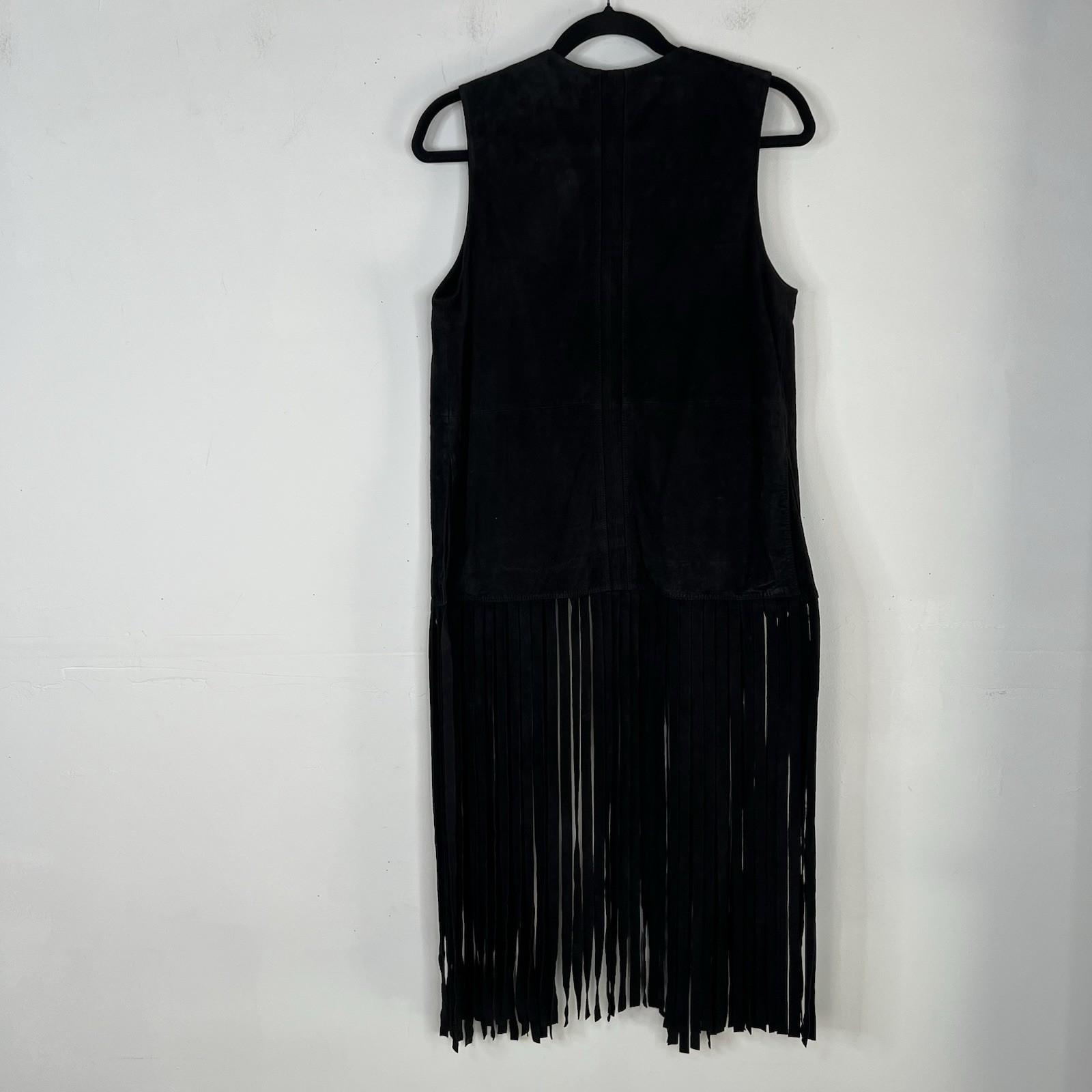 Marciano Leather Suede Fringe Vest Size XS Black Cowboy Style Cardigan Waistcoat