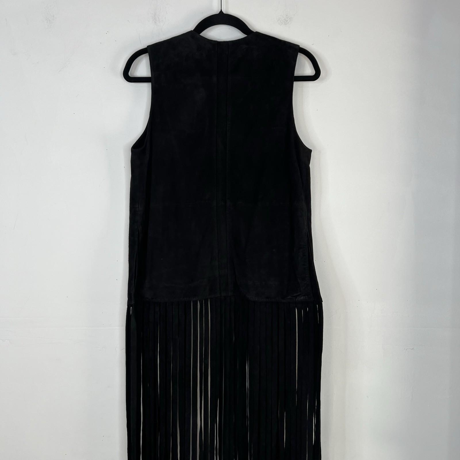 Marciano Leather Suede Fringe Vest Size XS Black Cowboy Style Cardigan Waistcoat