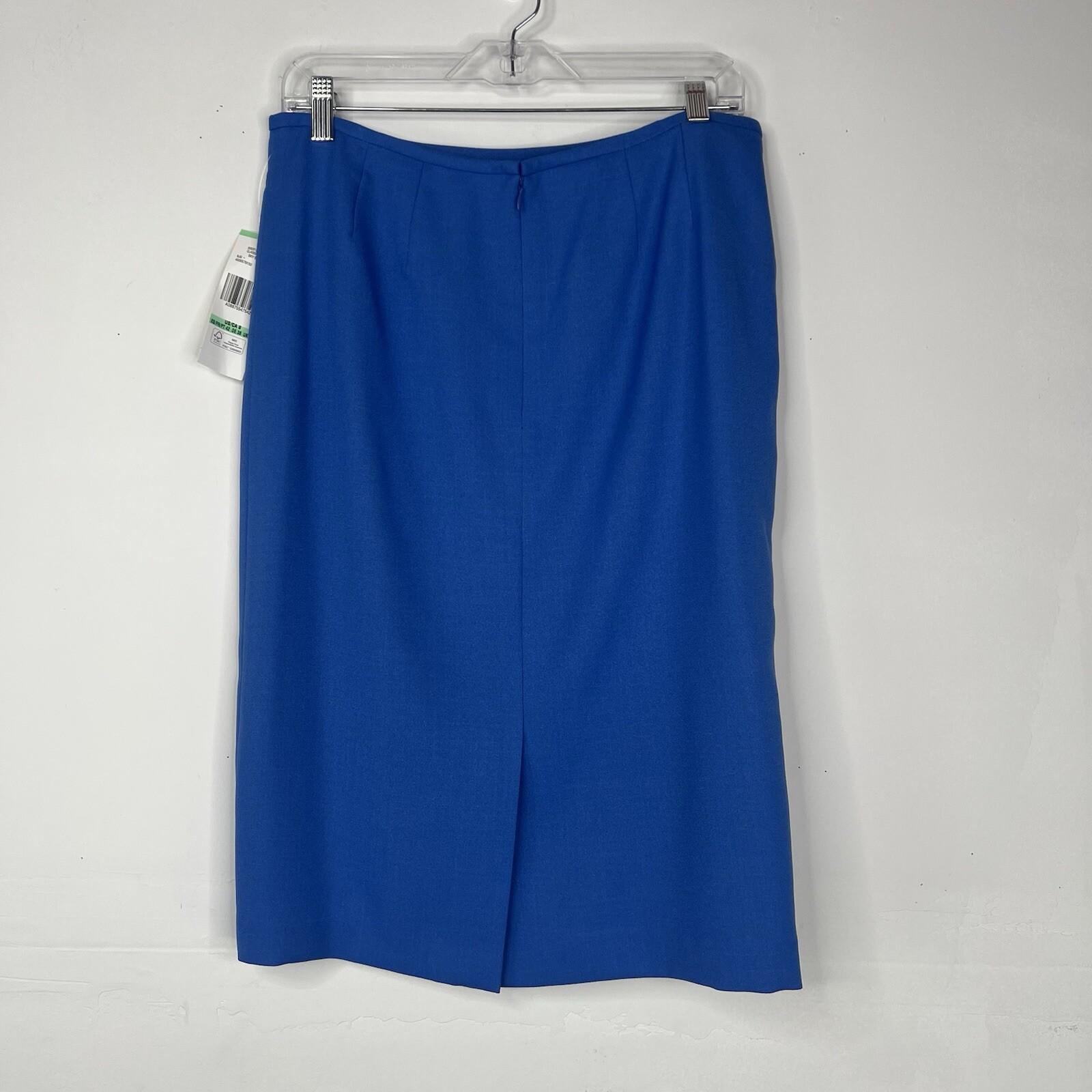 Evan Picone Polyester Skirt Suit Size 8 Blue Notch Collar Business Crepe 2PC New