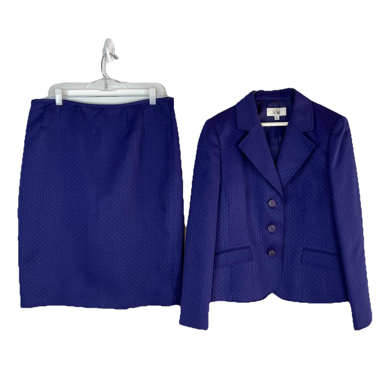 Le Suit 2PC Polyester Lined Notch Collar Skirt Suit Size 14 Purple Timeless