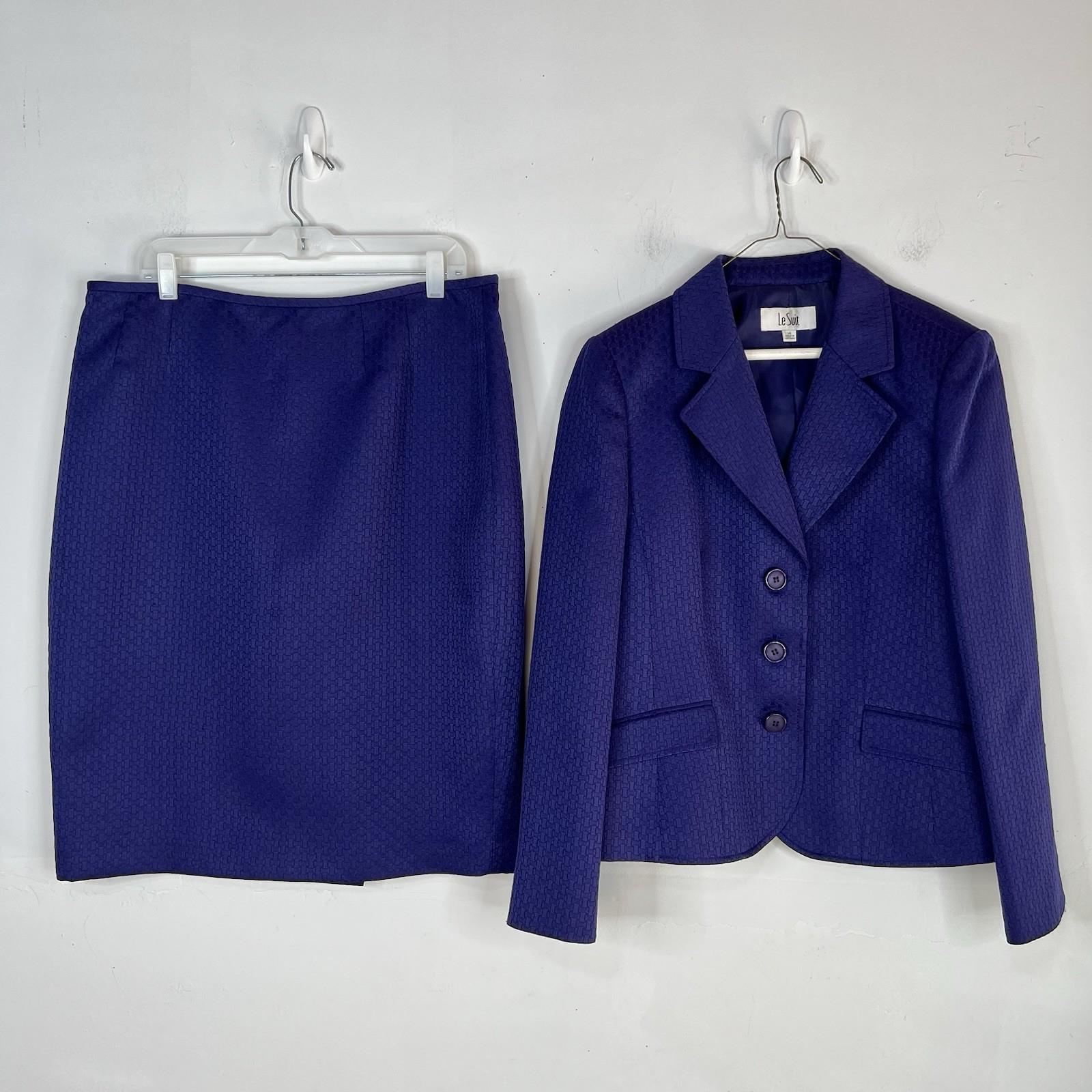 Le Suit 2PC Polyester Lined Notch Collar Skirt Suit Size 14 Purple Timeless