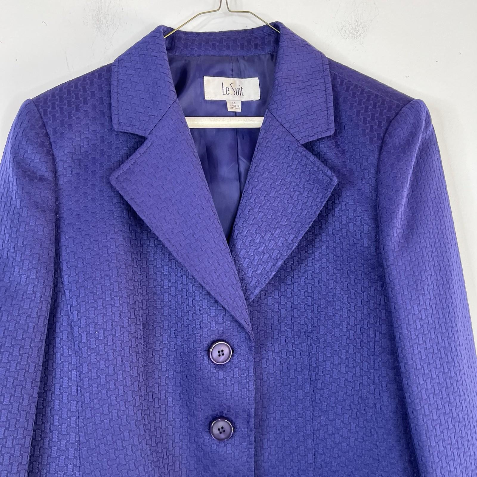 Le Suit 2PC Polyester Lined Notch Collar Skirt Suit Size 14 Purple Timeless