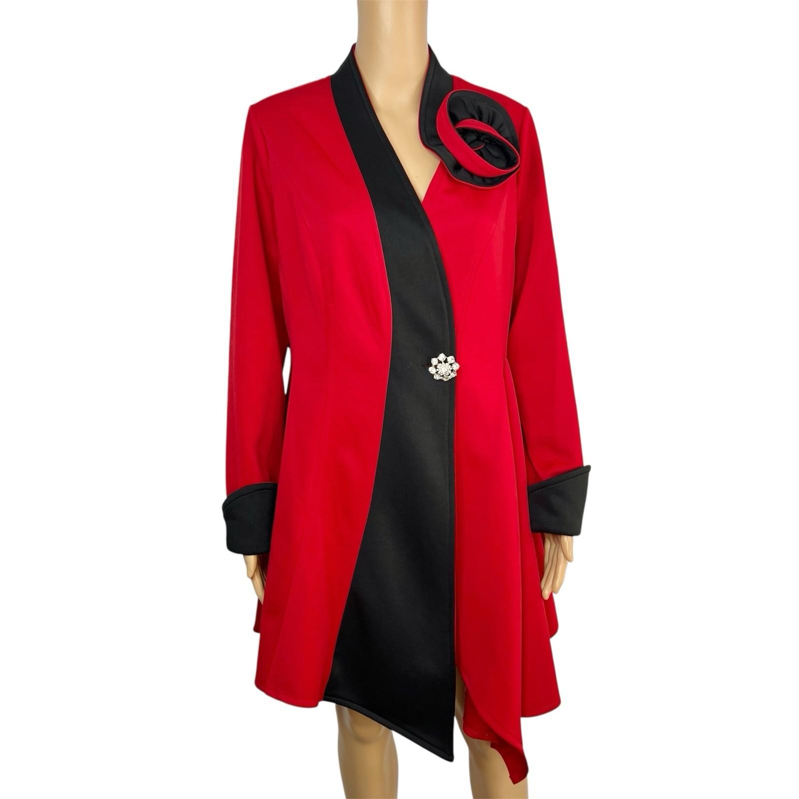 Regalia Women Polyester Spandex Oversized Jacket High Low Flowy Red Black Size 8