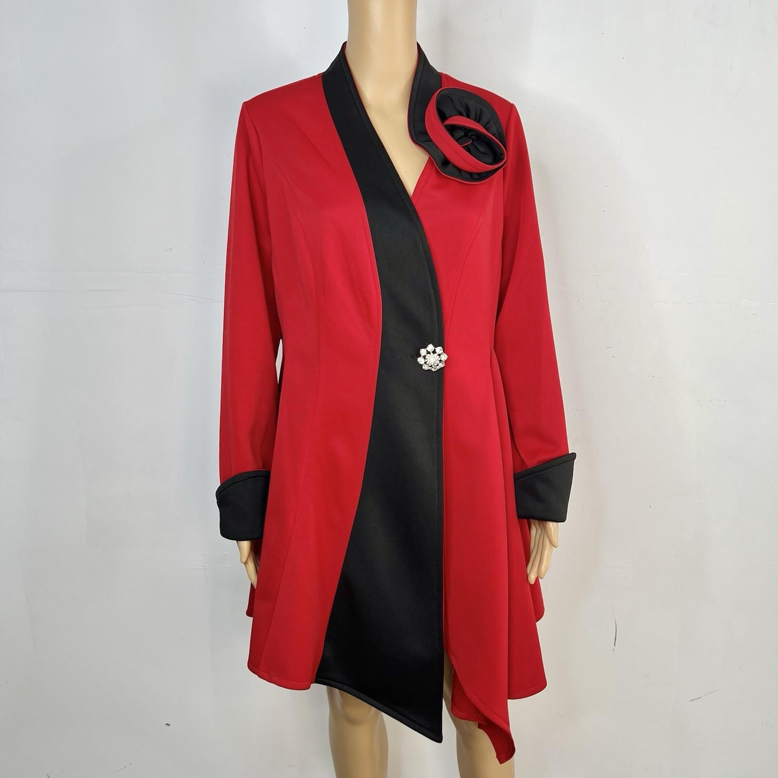 Regalia Women Polyester Spandex Oversized Jacket High Low Flowy Red Black Size 8