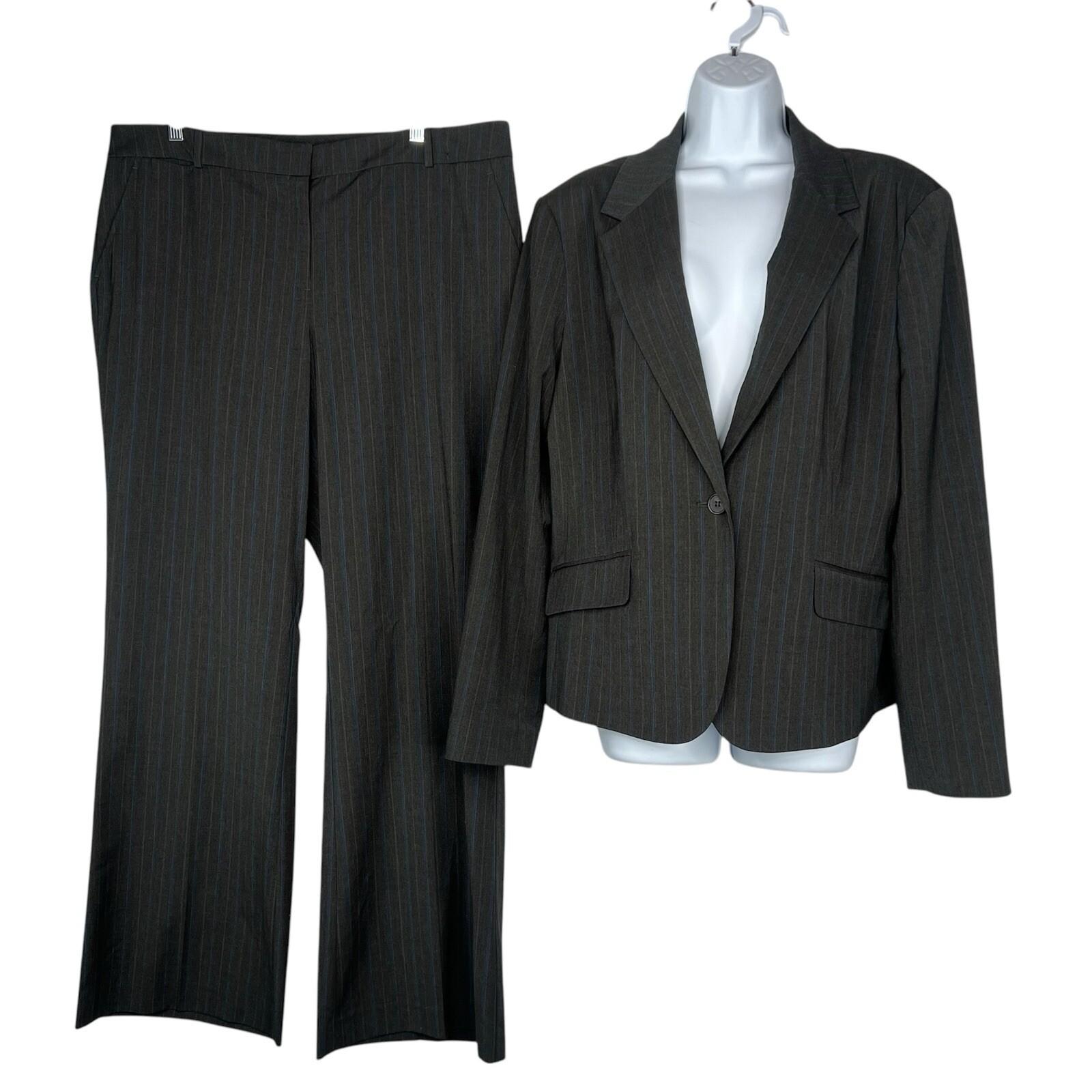 Jones New York 2PC Wide Leg Pant Suit 10 Charcoal Gray Striped 2PC Business New