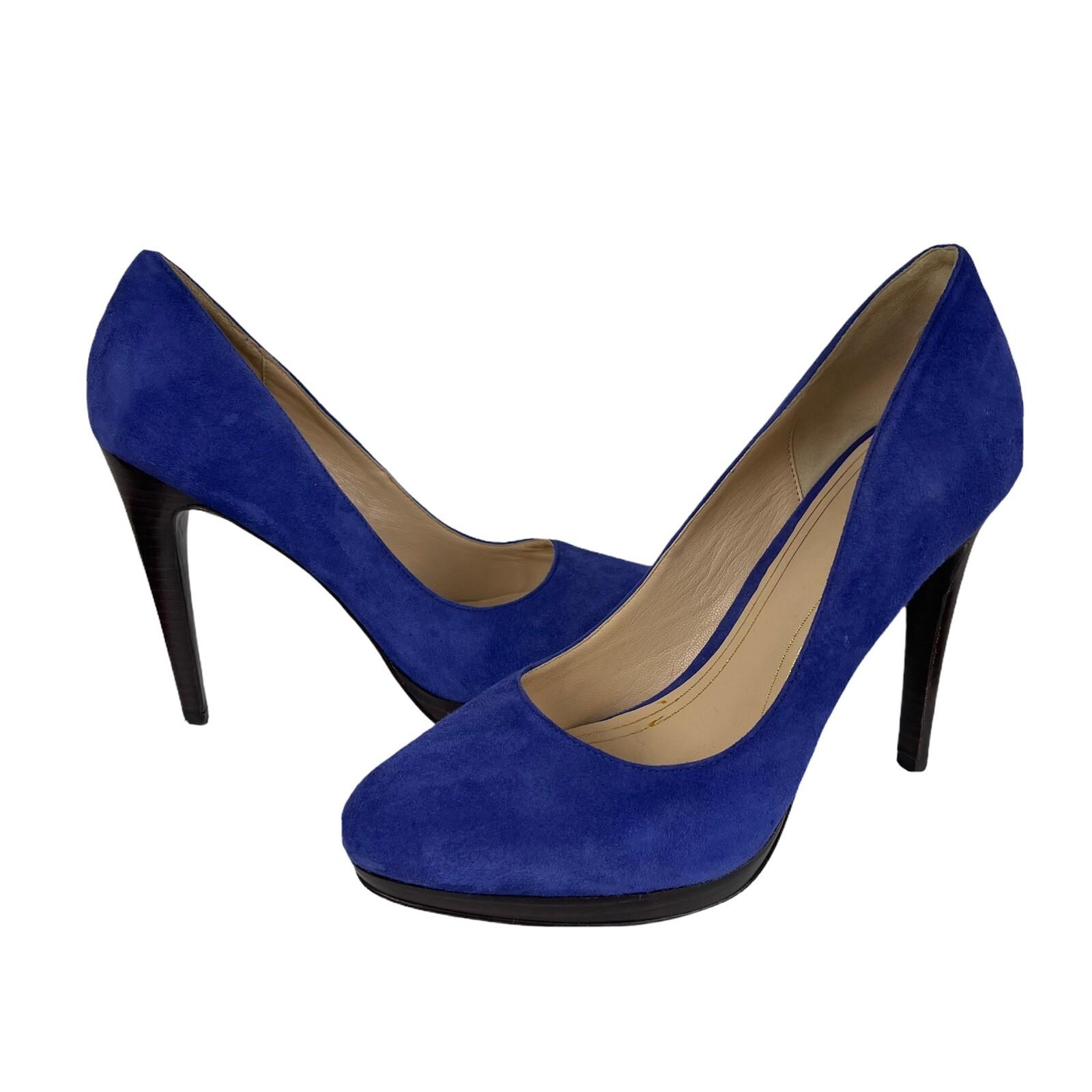 COLE HAAN Women Electric Blue Leather Suede Slip On Dress Pumps Heels 8 B