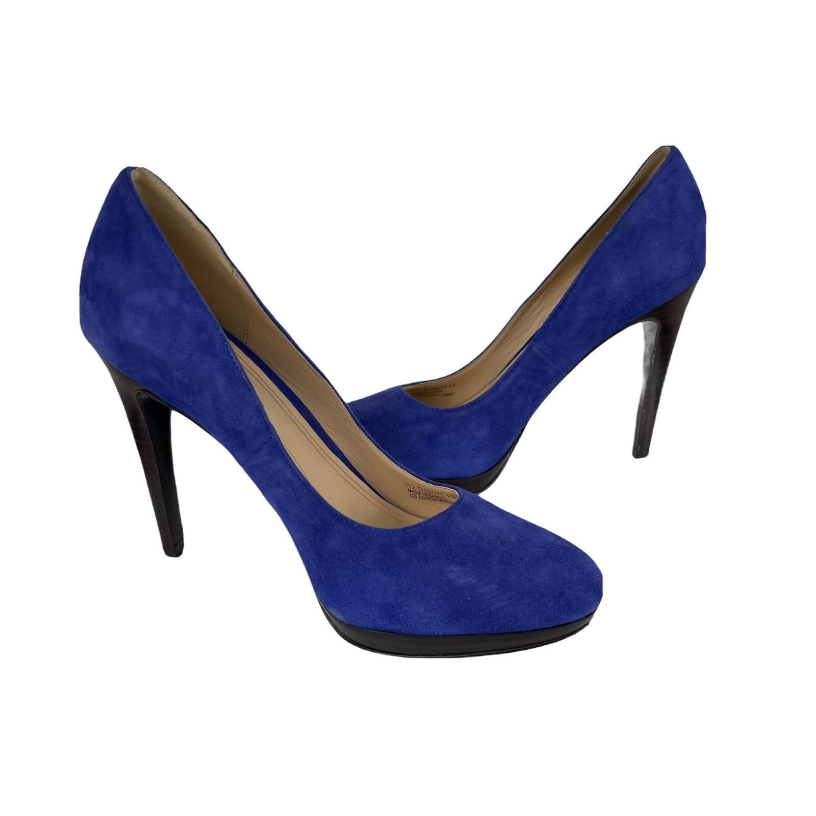COLE HAAN Women Electric Blue Leather Suede Slip On Dress Pumps Heels 8 B