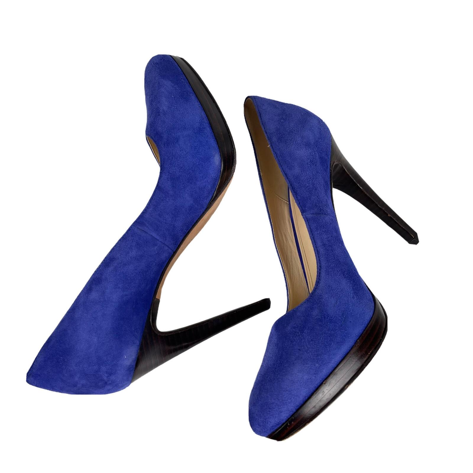 COLE HAAN Women Electric Blue Leather Suede Slip On Dress Pumps Heels 8 B