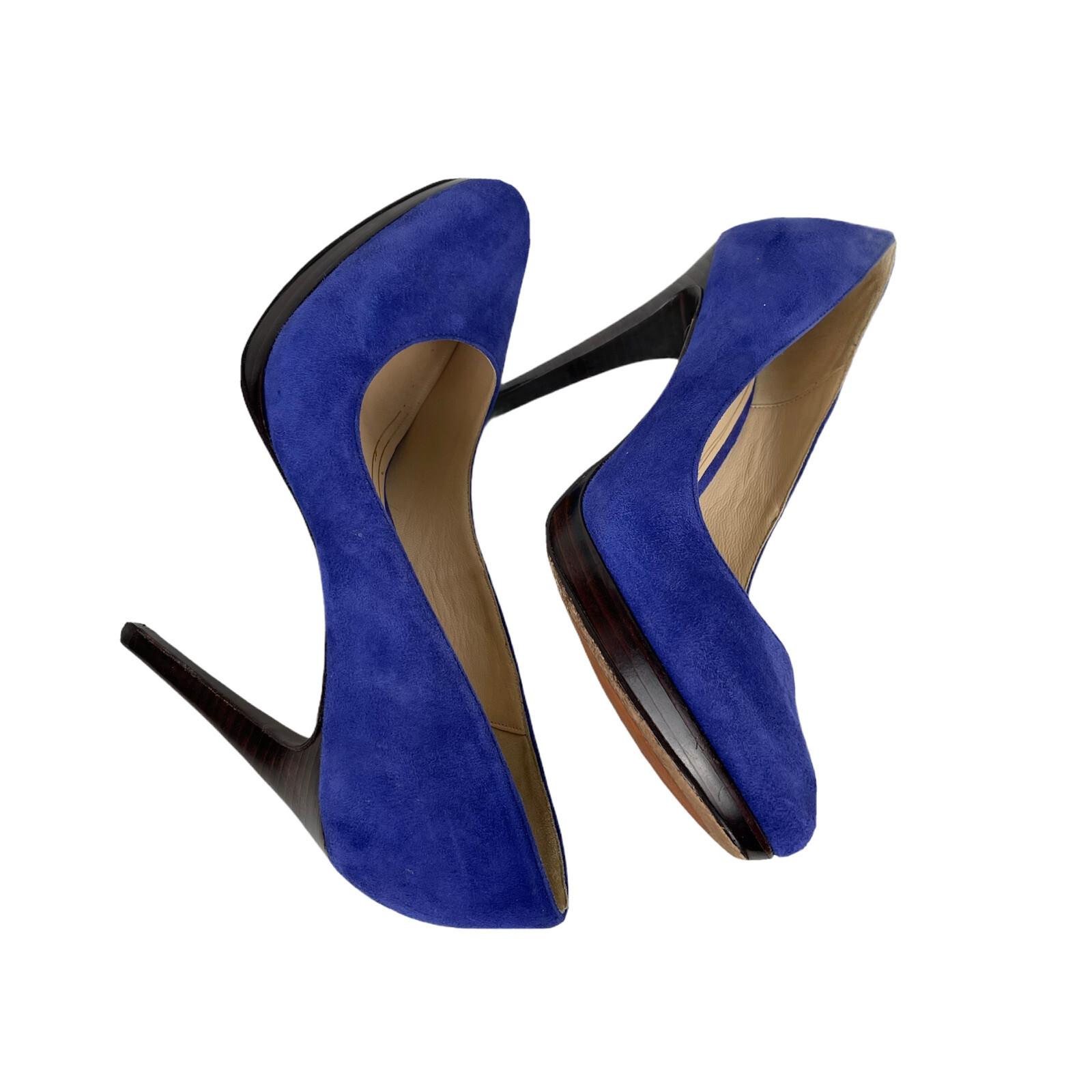 COLE HAAN Women Electric Blue Leather Suede Slip On Dress Pumps Heels 8 B