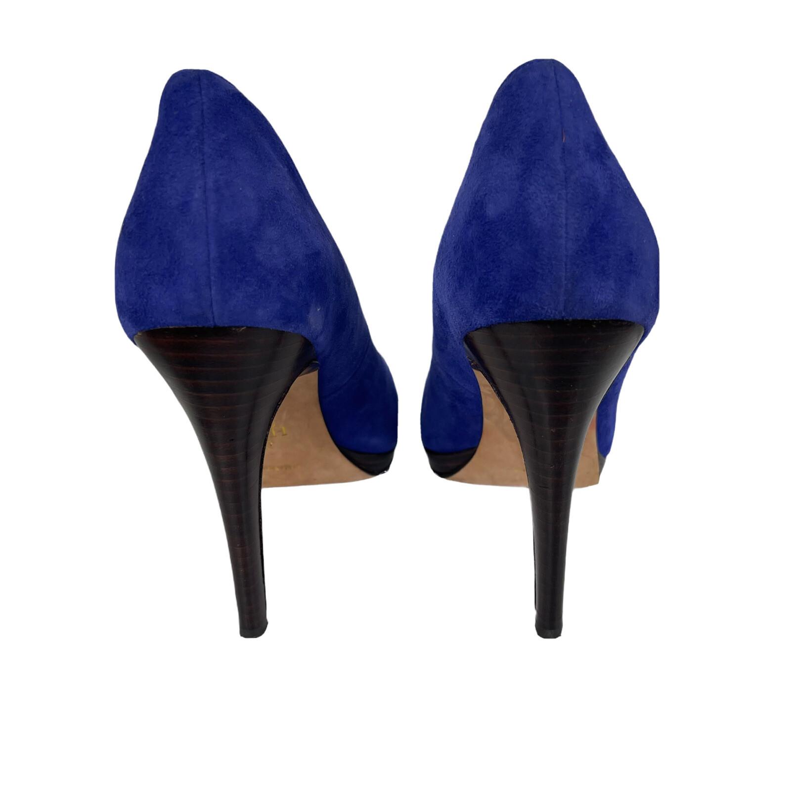COLE HAAN Women Electric Blue Leather Suede Slip On Dress Pumps Heels 8 B