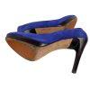 COLE HAAN Women Electric Blue Leather Suede Slip On Dress Pumps Heels 8 B