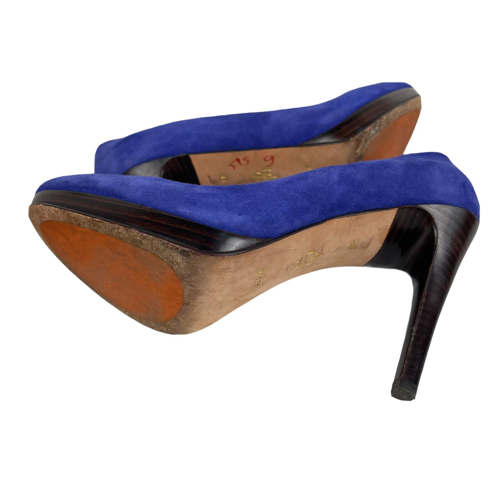 COLE HAAN Women Electric Blue Leather Suede Slip On Dress Pumps Heels 8 B